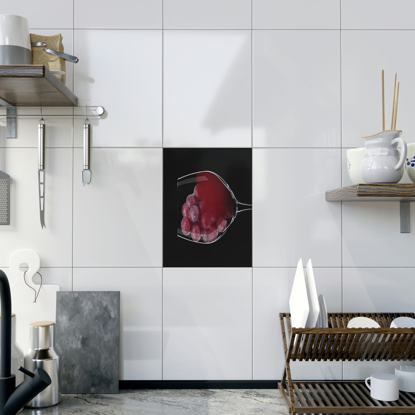 Wine and Grapes close-up, ceramic photo tile rectangle