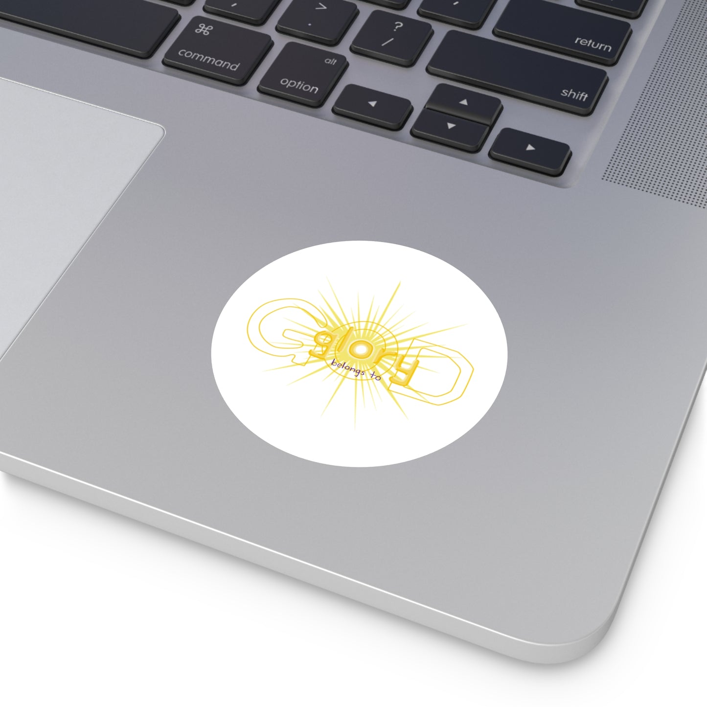 Sticker — 'God Belongs To' Sunburst Round Sticker (Indoor/Outdoor)