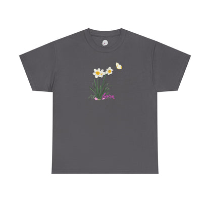 Daffodil Bouquet Tee — "re-born" Floral Graphic T‑Shirt
