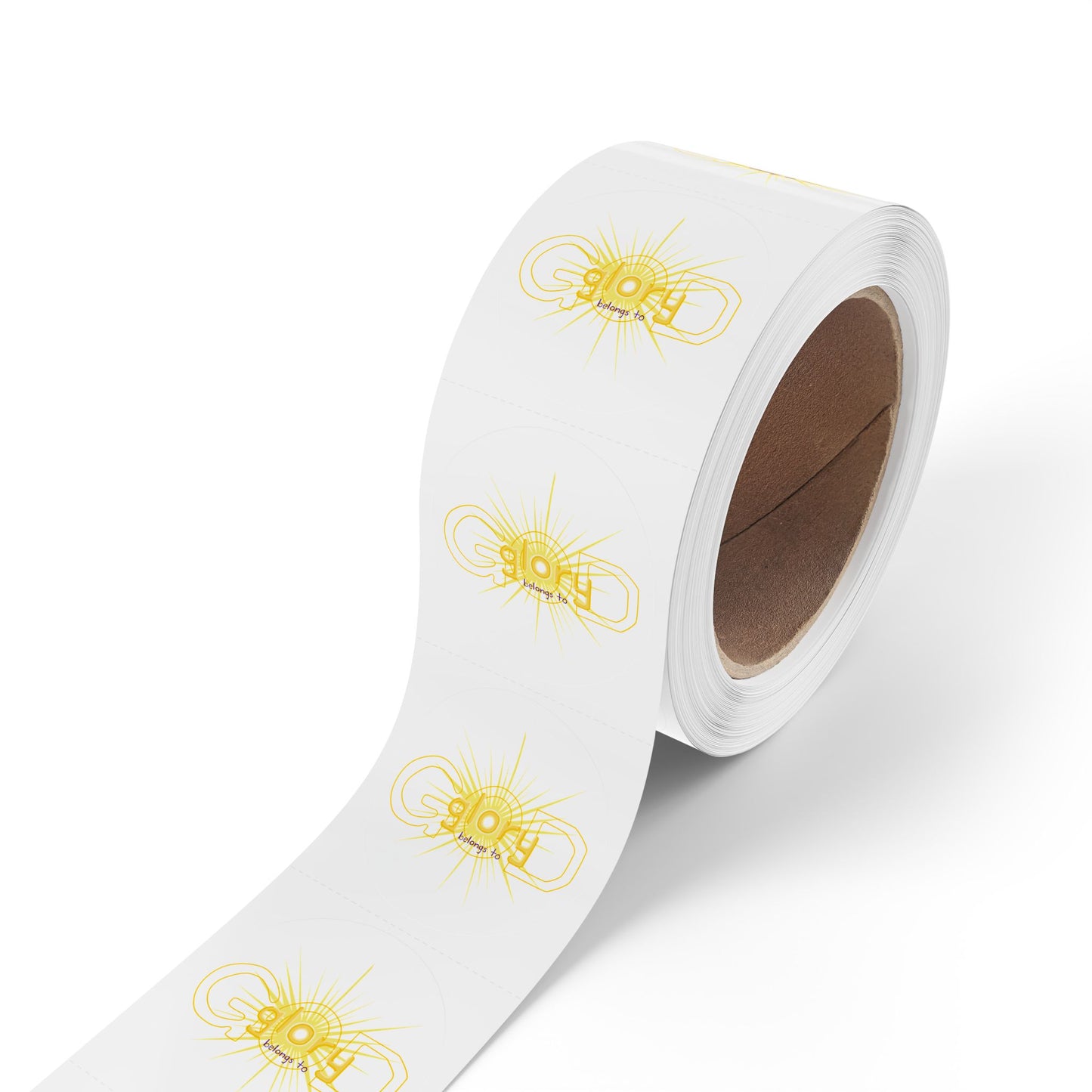 Round Sticker Labels — "Glory Belongs To" Gold Sunburst Rolls