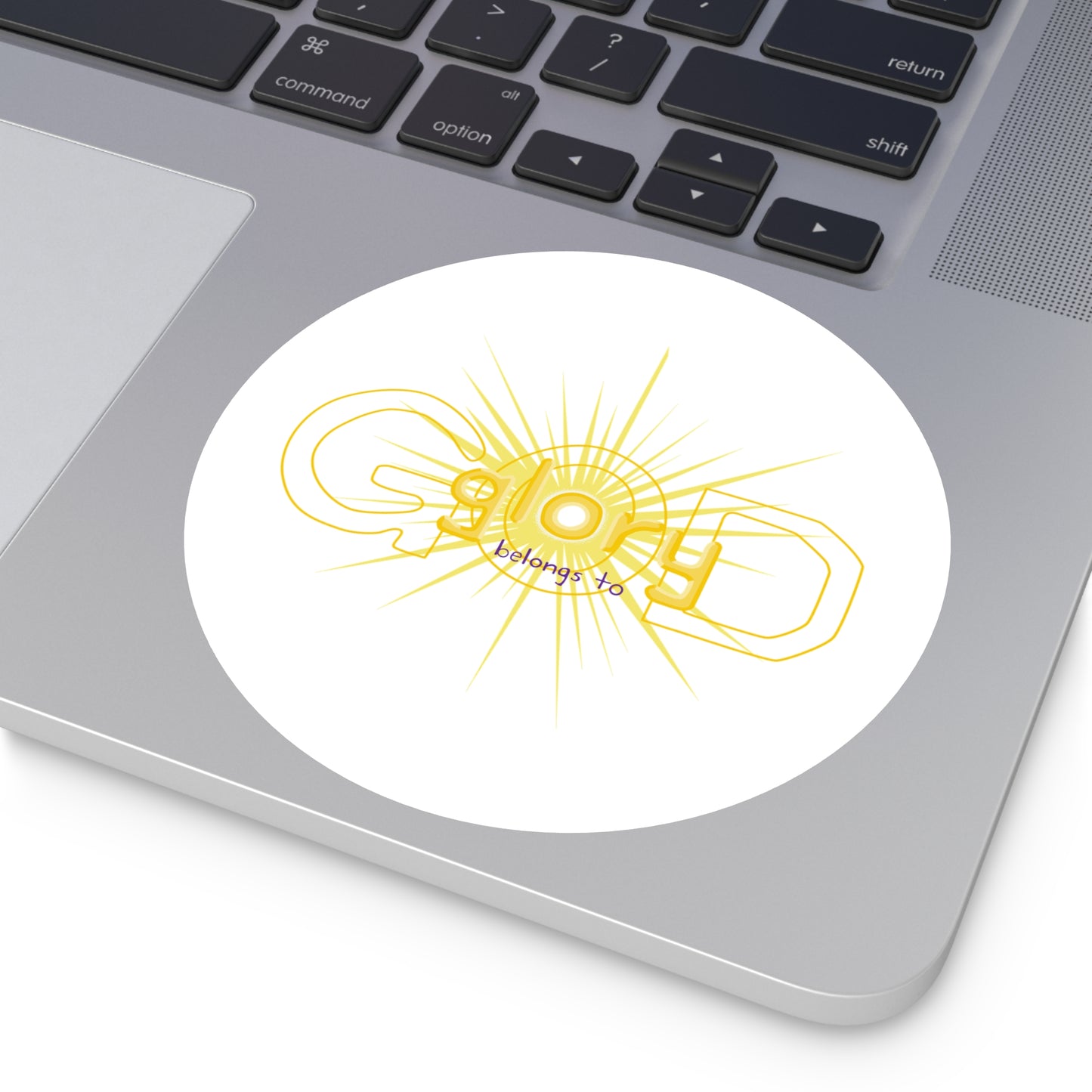 Sticker — 'God Belongs To' Sunburst Round Sticker (Indoor/Outdoor)