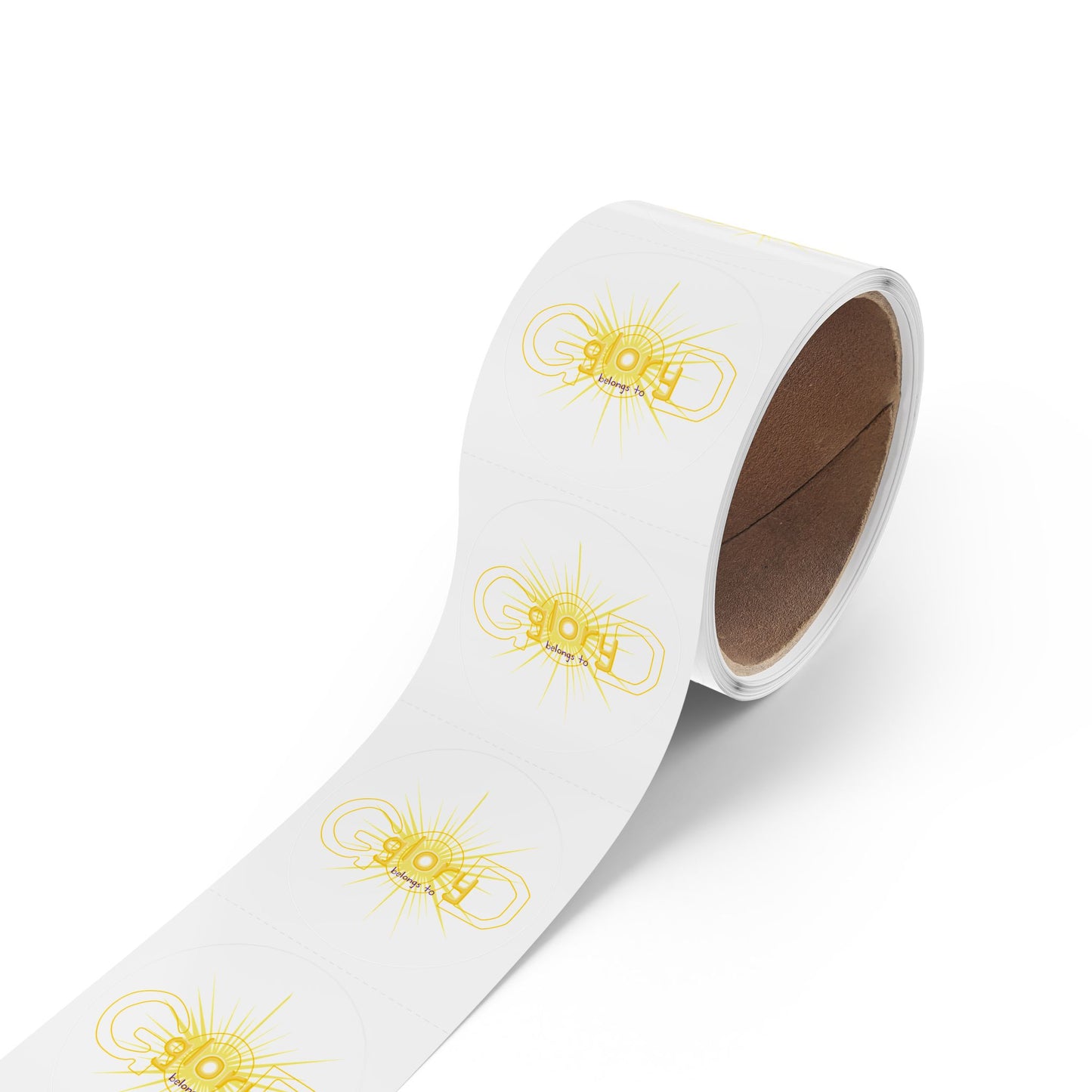 Round Sticker Labels — "Glory Belongs To" Gold Sunburst Rolls