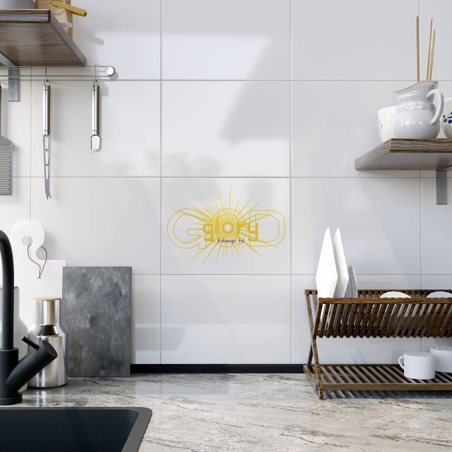 Ceramic Photo Tile — Golden Glory 'Glory Belongs To' Decorative Keepsake