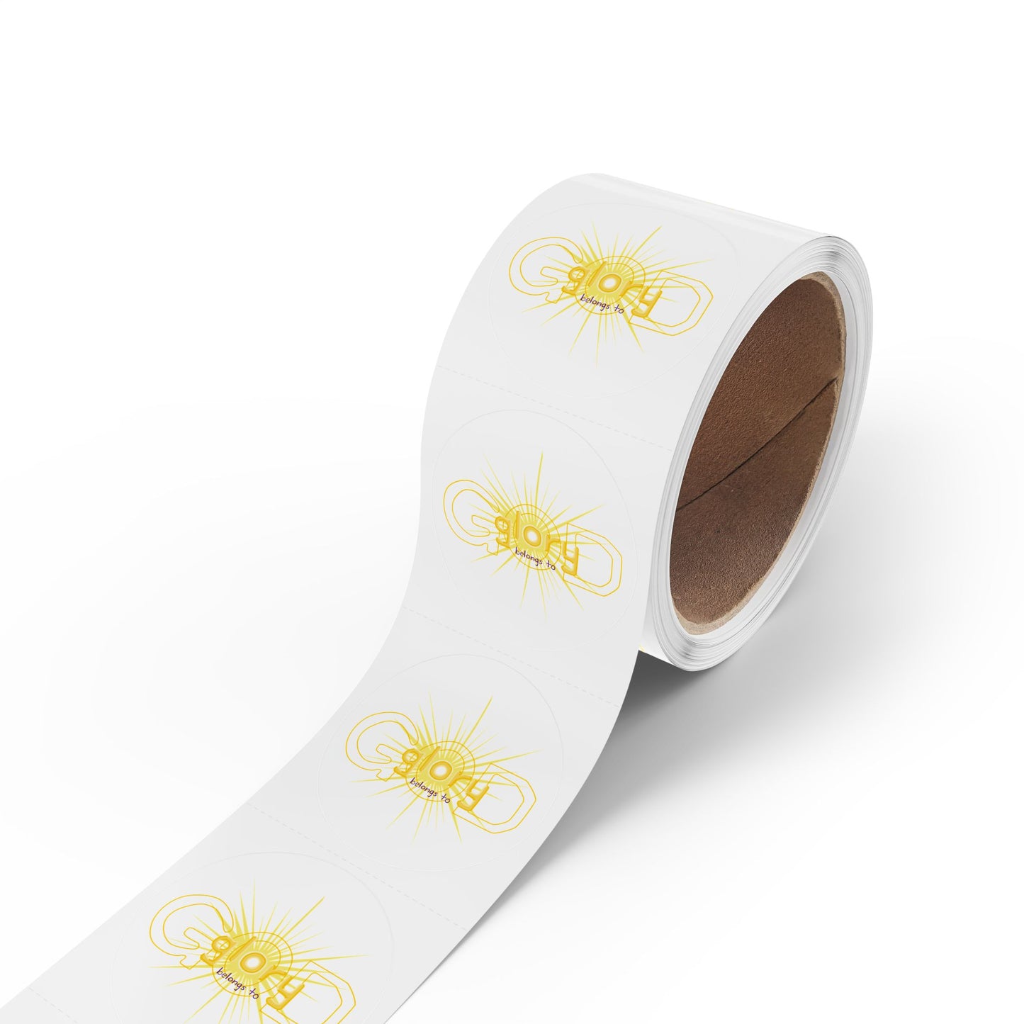 Round Sticker Labels — "Glory Belongs To" Gold Sunburst Rolls