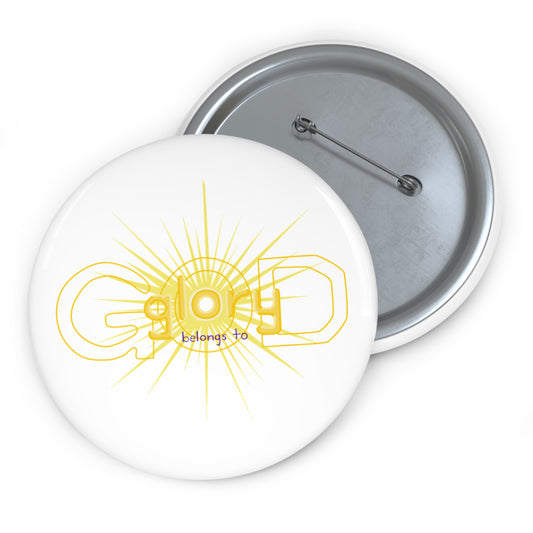Pin Button — 'glory belongs to God' Yellow Sunburst Religious Badge