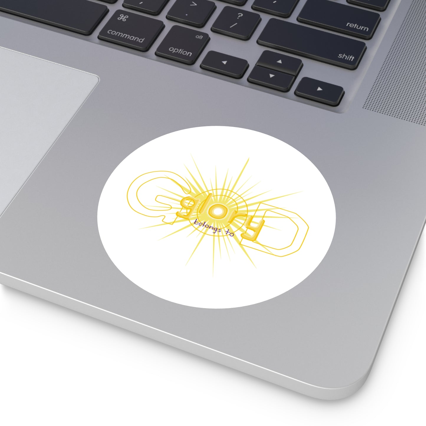Sticker — 'God Belongs To' Sunburst Round Sticker (Indoor/Outdoor)