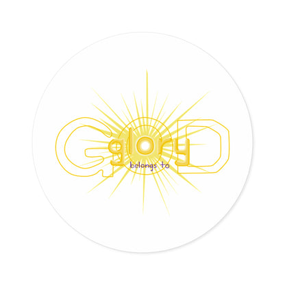 Sticker — 'God Belongs To' Sunburst Round Sticker (Indoor/Outdoor)