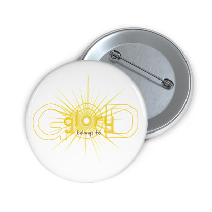 Pin Button — 'glory belongs to God' Yellow Sunburst Religious Badge