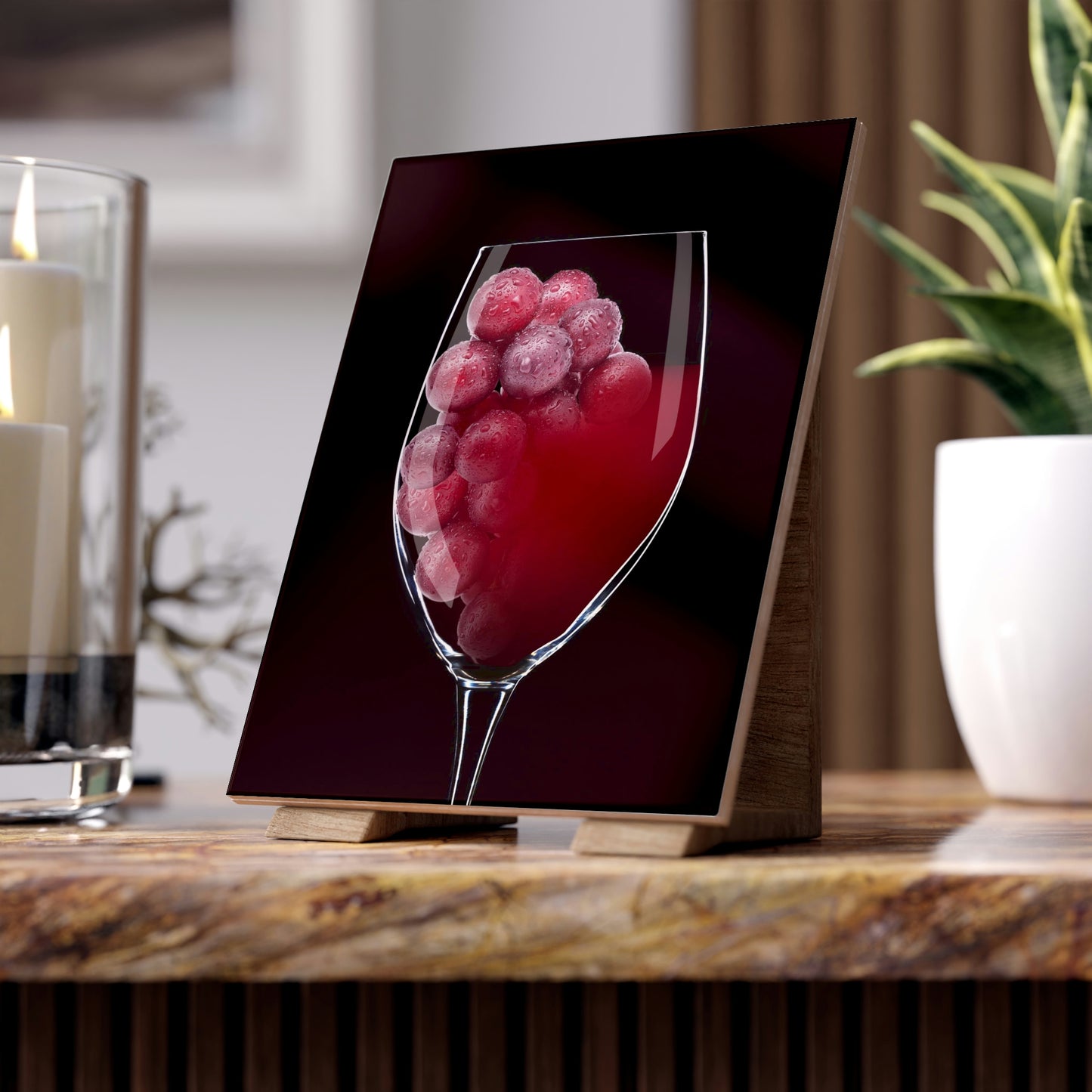 Wine and Grapes close-up, ceramic photo tile rectangle